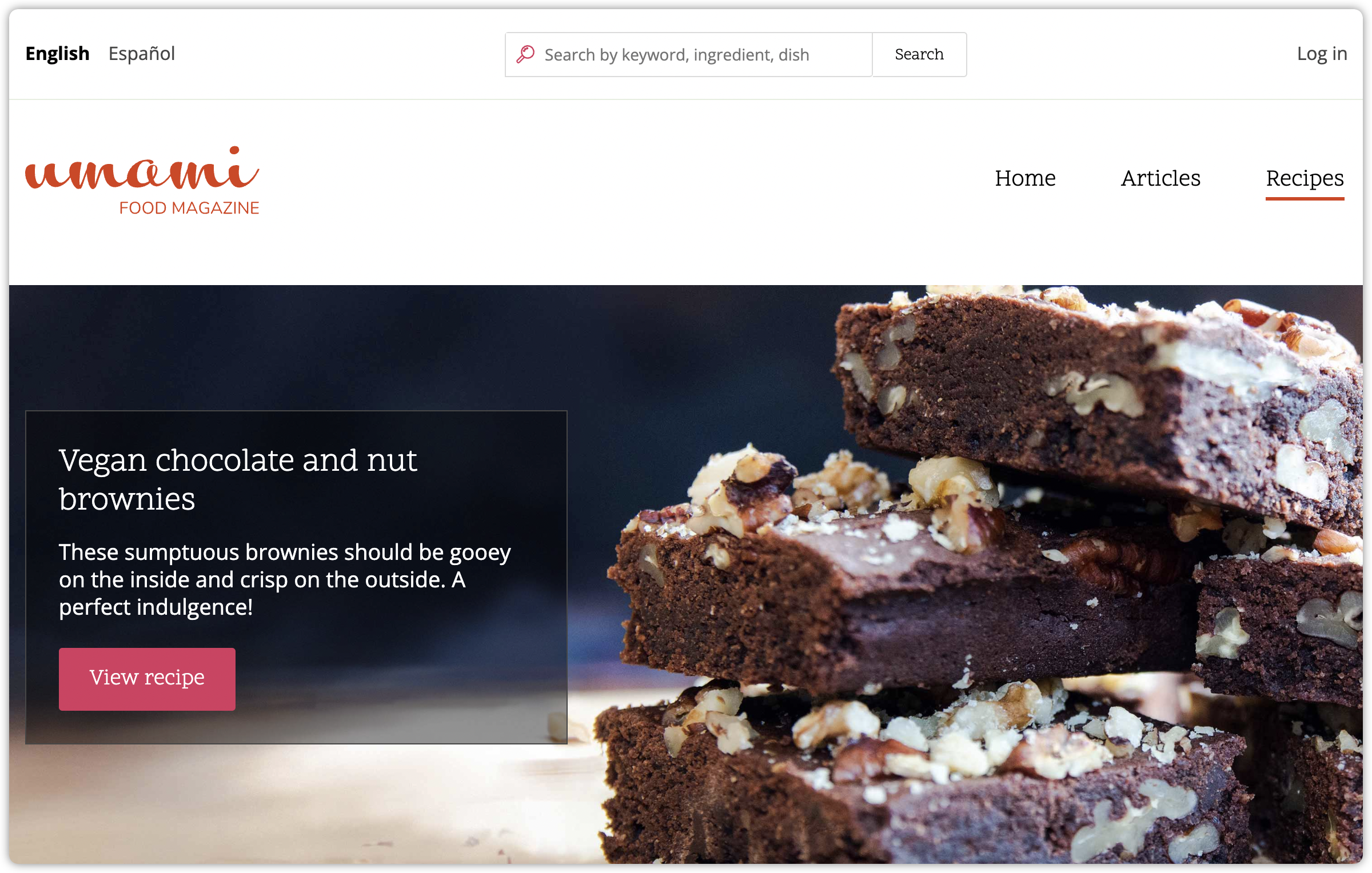 Drupal Umami Demo recipes page hosted on Quant static hosting