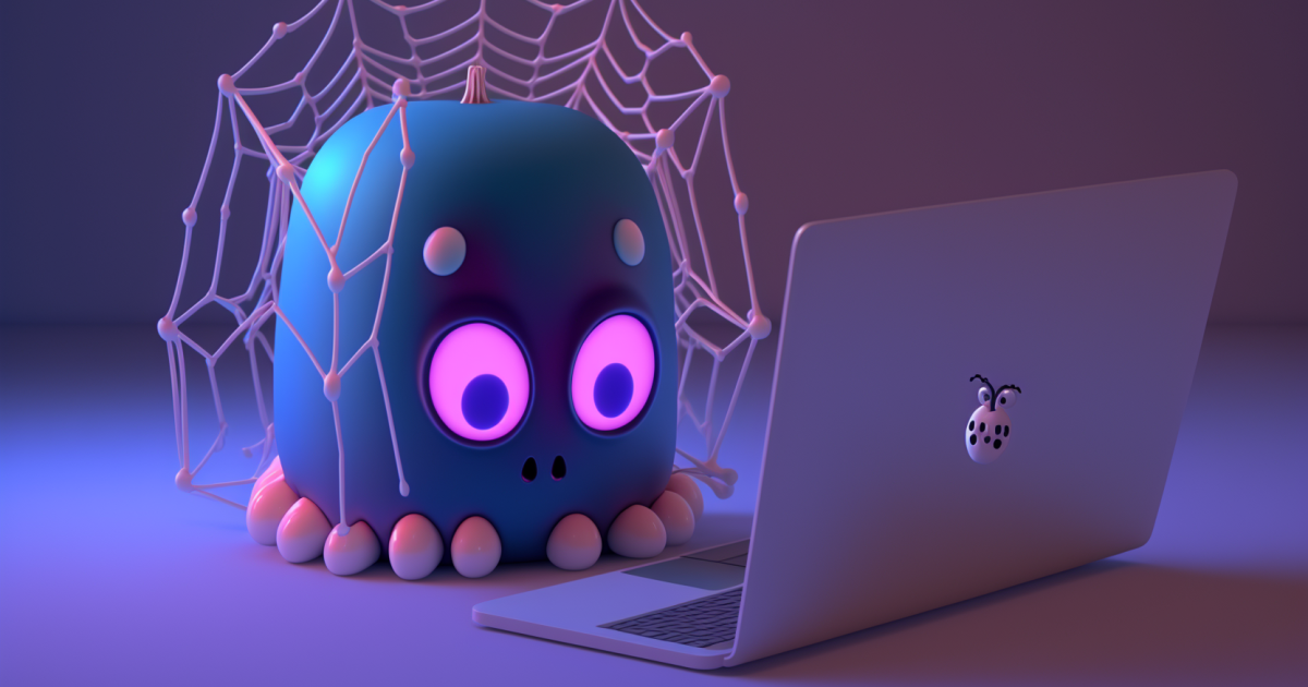 Spider with web and laptop computer in claymation style